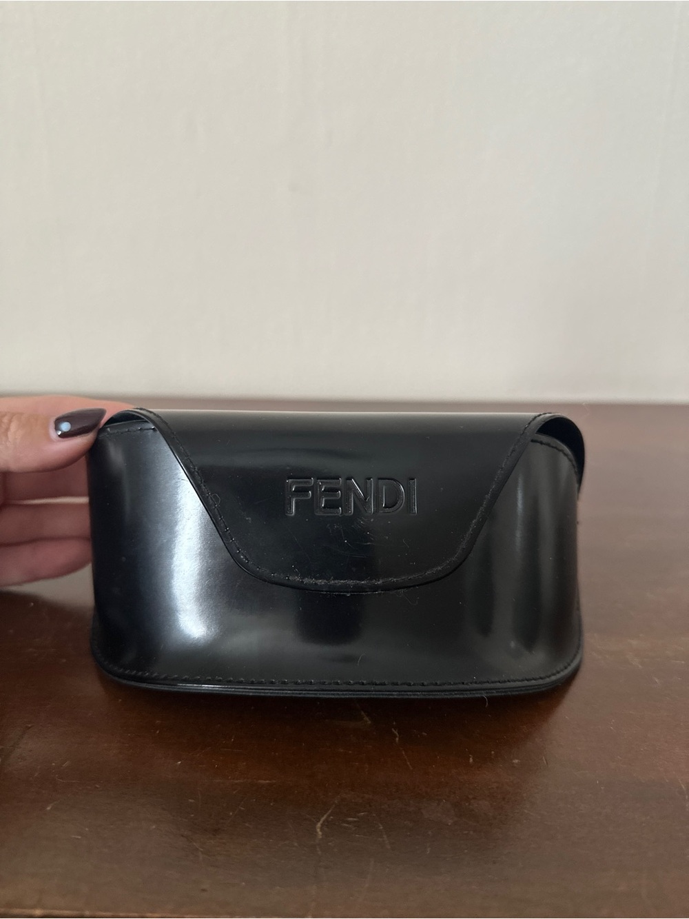 Fendi Black Glossy Embossed Leather Sunglasses Pouch